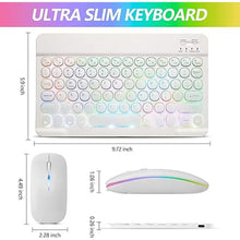 Load image into Gallery viewer, Bluetooth Keyboard and Mouse Combo for iPad - Rechargeable Wireless Keyboard & Mouse with 7-Color Backlit Compatible with iPad 9th/8th Gen, iPad Pro/Air/Mini, iPhone14/13/12 Pro, Round Keys White