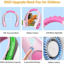 Load image into Gallery viewer, Kids Neck Fan, Portable Bladeless Fans for Kid 4-14Y Girls & Boys, 2600mAh USB Personal Mini Cooling Fan for Travel/Camping/Study, 4 Speeds, Lightweight, Compact, Perfect Summer Gifts for Kids
