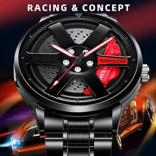 Load image into Gallery viewer, Watch for Men with Quartz Movement Spinning Car Wheel Rim Hub Stainless Steel Luminous Pointer Waterproof Sport Casual Wristwatch