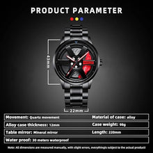 Load image into Gallery viewer, Watch for Men with Quartz Movement Spinning Car Wheel Rim Hub Stainless Steel Luminous Pointer Waterproof Sport Casual Wristwatch
