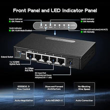 Load image into Gallery viewer, Binardat 5 Port Gigabit POE Switch, 4 POE+ Ports 1000Mbps, 1 Gigabit Uplink, IEEE802.3af/at, 65W Power Supply, Mini Metal Case Unmanaged Plug and Play