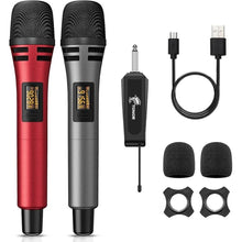 Load image into Gallery viewer, TONOR Wireless Microphones, UHF Dual Karaoke Microphone System, Microfonos Inalambricos with Rechargeable Receiver, Cordless Dynamic Mic Micro Set for Singing, Wedding, DJ, Party, Speech TW320 Red