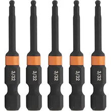 Load image into Gallery viewer, Ball-End Hex 3/32" Impact Driver Bit - Railer Allen Wrench Drill Hex Bits. 1/4 Quick Release S2 Steel 2 inch 3/32" Ball-End Hex Bits. (5 Pack)