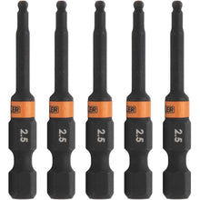 Load image into Gallery viewer, Ball-End Hex 2.5mm Impact Driver Bit - Railer Allen Wrench Drill Hex Bits. 1/4 Quick Release S2 Steel 2 inch 2.5mm Ball-End Hex Bits. (5 Pack)