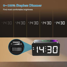 Load image into Gallery viewer, Wood Digital Alarm Clock with 10W Fast Wireless Charger, USB Charging Ports, DST, Dimmable, Snooze, Large Number LED Display for Bedrooms, Desk, Living Room Table, Bedside, Nightstand (Black)