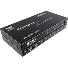 Load image into Gallery viewer, 8 Port HDMI Splitter - Ultra HD 4K HDMI Splitter 1 in 8 Out, HDMI 2.0, HDCP 2.0, 18 Gbps 4K@60Hz 8 Way Outputs, Auto Scaling, 3D Audio Video Sync, Extra Long Distance (1x8)