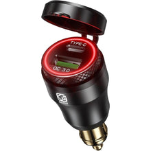 Load image into Gallery viewer, Kewig Aluminum DIN Hella Plug to Dual QC3.0 USB & Type-C Quick Charger Waterproof Adapter for 12V-24V BMW Ducati Triumph Motorcycle Hella DIN Socket (Black with Red Light)