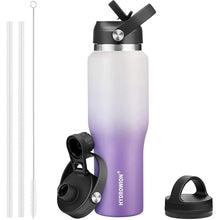 Load image into Gallery viewer, HYDROWION Stainless Steel Water Bottle, 32oz Tumbler Water Flask W/Straw Lid, Spout Lid and Flex Cap, Insulated Water Bottle (Cold for 48 Hrs,Hot for 24 Hrs) Fit in Any Car Cupholder,White&Purple