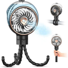 Load image into Gallery viewer, Ausic Stroller Fan with Mist, 100ml Misting Portable Fan for Stroller, Baby Fans with Detachable Tripod, Baby Essentials, Clip on Fans for Crib, Treadmill, Car Seat, Outdoor, Beach