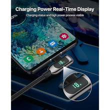 Load image into Gallery viewer, SOOPII 100W Right Angle USB C to USB C Cable,6.6FT Zinc Alloy Braided Type-C Cable with LED Display for iPhone 16/15, lPad Air/Pro,MacBook Pro,Samsung S23/S22/S10,Pixel,LG(6.6ft,Black)