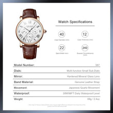 Load image into Gallery viewer, eYotto Men's Stainless Steel Business Watch, Multifunction Quartz Movement Chronograph Roman Numerals Analog Calendar Date Waterproof Leather Band Wristwatch, Formal Dress Gift Watch for Men Rose Gold