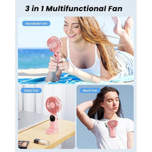 Load image into Gallery viewer, Portable Handheld Fan, 4000mAh Battery Operated Fan with LED Display, Handheld/Neck/Desk 3 in 1 Personal Small Fan, 90° Foldable Desk Fan with Base, 5 Speed Lash Fan Makeup Fan for Women