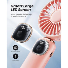 Load image into Gallery viewer, Portable Handheld Fan, 4000mAh Battery Operated Fan with LED Display, Handheld/Neck/Desk 3 in 1 Personal Small Fan, 90° Foldable Desk Fan with Base, 5 Speed Lash Fan Makeup Fan for Women