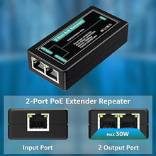 Load image into Gallery viewer, 2-Port Gigabit PoE Extender, 1 in 2 Out Indoor PoE Repeater Support IEEE802.3af/at with 1000Mbps, Extend Additional 100m(328ft) of Power and Data Transmission, Plug & Play, Mini Size