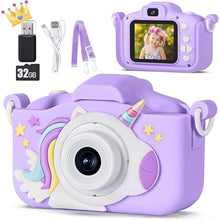 Load image into Gallery viewer, Upgraded 48MP Kids Camera for Girls Boys 3-12, Video Selfie Camera-Christmas Birthday Gift for Toddler, HD Digital Camera Toy for Child with 32GB SD Card & Silicone Cover (Purple)