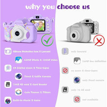 Load image into Gallery viewer, Upgraded 48MP Kids Camera for Girls Boys 3-12, Video Selfie Camera-Christmas Birthday Gift for Toddler, HD Digital Camera Toy for Child with 32GB SD Card & Silicone Cover (Purple)