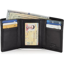 Load image into Gallery viewer, Stealth Mode Men's Leather Trifold Wallet with Airtag Holder and RFID Blocking (Black)