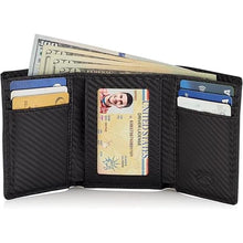 Load image into Gallery viewer, Stealth Mode Men's Leather Trifold Wallet with Airtag Holder and RFID Blocking (Carbon Fiber)