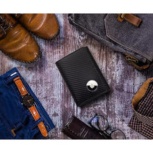 Load image into Gallery viewer, Stealth Mode Men's Leather Trifold Wallet with Airtag Holder and RFID Blocking (Carbon Fiber)