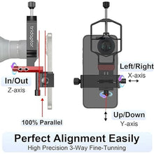 Load image into Gallery viewer, tridaptor - Universal Phone Scope Digiscoping Adapter|High-Precision XYZ Metal Telescope Mount 3-Axis Smartphone Holder for Spotting Scope Monocular Binos|Fits All Cell Phone Camera/Max 2.4" Eyepiece