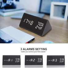 Load image into Gallery viewer, Digital Alarm Clock, Wooden Alarm Clock with Electronic LED Time Display, Humidity & Temperature Detect 3 Alarm Settings 3 Level Brightness Electric Clock for Bedroom Bedside Desk (Black wood)