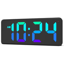 Load image into Gallery viewer, LED Digital Wall Clock with Dynamic RGB Display, Big Digits, Auto-Brightness, 12/24Hr Format, Modern Electric Small Silent Wall Clock for Living Room, Bedroom, Classroom, Farmhouse, Kitchen, Office