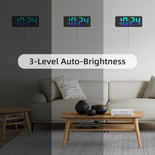 Load image into Gallery viewer, LED Digital Wall Clock with Dynamic RGB Display, Big Digits, Auto-Brightness, 12/24Hr Format, Modern Electric Small Silent Wall Clock for Living Room, Bedroom, Classroom, Farmhouse, Kitchen, Office