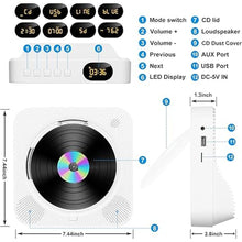 Load image into Gallery viewer, Portable CD Player with Speakers Portable CD Player with Bluetooth Support Timed Portable CD Player with Headphones CD Players for Home Support CD FM USB SD AUX Kids CD Player for Gift White