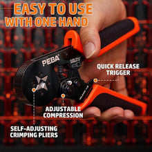 Load image into Gallery viewer, PEBA Ferrule Crimping Tool Kit with 24 Sizes Purple Copper Ferrules | Self-Adjusting Ratchet Crimper & Pro Crimping Dies | for AWG 24-8 Wires | Electrical Wiring, Industrial Maintenance, DIY Projects