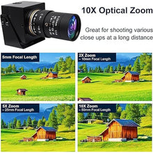 Load image into Gallery viewer, SVPRO 8MP USB Camera Manual Focus Webcam with Varifocal 5-50mm CS Mount Lens-10X Zoom External Camera for Laptop PC Computer,Plug and Play UVC Camera
