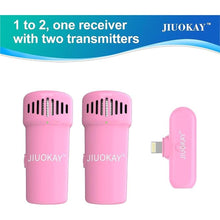 Load image into Gallery viewer, 2 Pack Wireless lavalier Microphone for Samsung Galaxy Tab Phones, iPhone Microphone for Video Recording Interview Podcast Vlog Zoom Facebook TikTok (iPhone, Pink)