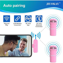 Load image into Gallery viewer, 2 Pack Wireless lavalier Microphone for Samsung Galaxy Tab Phones, iPhone Microphone for Video Recording Interview Podcast Vlog Zoom Facebook TikTok (iPhone, Pink)