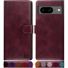 Load image into Gallery viewer, SUANPOT for Google Pixel 8 5G Wallet case with RFID Blocking Credit Card Holder,Flip Book PU Leather Protective Cover Women Men for Pixel 8 Phone case Wine Red