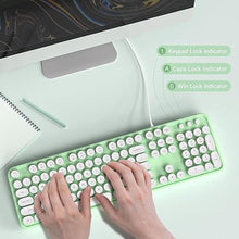 Load image into Gallery viewer, Computer Keyboard Wired, Plug Play USB Keyboard with Large Number Pad, Caps Indicators, Foldable Stands, Full Size Keyboard for Windows PC Laptop (Green-White)