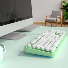 Load image into Gallery viewer, Computer Keyboard Wired, Plug Play USB Keyboard with Large Number Pad, Caps Indicators, Foldable Stands, Full Size Keyboard for Windows PC Laptop (Green-White)
