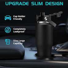 Load image into Gallery viewer, 32oz Stainless Steel Water Bottle, Cold-48H & Hot-24H, Water Flask Thermal with Straw & Spout Lids, Pouch, Vacuum Insulated Bottle for Father's Day Gift Black