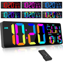 Load image into Gallery viewer, XREXS Large Digital Wall Clock with Remote Control, 17 Inch LED Large Display Count Up & Down Timer, Adjustable Brightness RGB Color Changing Clock Alarm Clock for Home, Gym, Office and Classroom