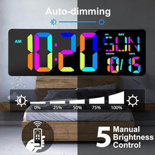 Load image into Gallery viewer, XREXS Large Digital Wall Clock with Remote Control, 17 Inch LED Large Display Count Up & Down Timer, Adjustable Brightness RGB Color Changing Clock Alarm Clock for Home, Gym, Office and Classroom
