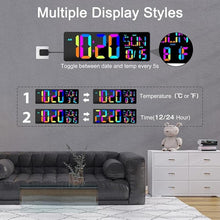 Load image into Gallery viewer, XREXS Large Digital Wall Clock with Remote Control, 17 Inch LED Large Display Count Up & Down Timer, Adjustable Brightness RGB Color Changing Clock Alarm Clock for Home, Gym, Office and Classroom