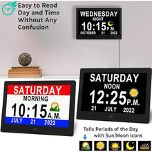 Load image into Gallery viewer, 11.5 Inch Extra Large Digital Clock with 19 Alarms, Auto DST & Dimming Clock for Wall and Table, Calendar Clock for Dementia Seniors, Custom Reminders &Task Alert -Perfect Organizer for Home &School
