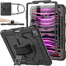 Load image into Gallery viewer, SEYMAC stock Case for iPad Pro 12.9'' 2022/2021/2020/2018 with Screen Protector 360 Rotating Stand Hand Strap, Drop-Proof Case for iPad Pro 12.9''(6th/5th/4th/3rd Generation), Black