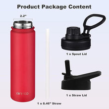 Load image into Gallery viewer, mininoo 24 oz Insulated Water Bottle with Straw Lid, Stainless Steel Double Wall Vacuum, Leak Proof, BPA Free, Keep Cold for 24H & Hot for 12H(Red)