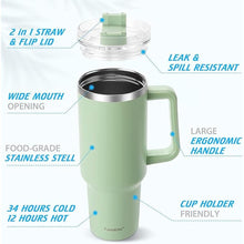 Load image into Gallery viewer, 40 oz Tumbler with Handle | Stainless Steel Insulated Tumblers with Lids and Straw | Insulated Travel Mug Iced Coffee Cup | Keeps Cold for 34 Hours | Dishwasher Safe, BPA Free | Sage Green