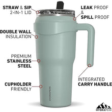 Load image into Gallery viewer, Hydrapeak Roadster 40oz Stainless Steel Tumbler Double Wall Vacuum Insulated Water Bottle With Handle And 2 in 1 Straw Lid (Pale Sage)