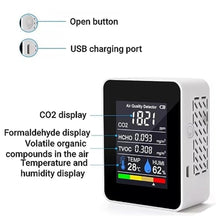 Load image into Gallery viewer, Indoor CO2 Detector Battery Operated Air Quality Monitor 1 Second Update for Detecting Carbon Dioxide Hcho Tvoc Temp Humidity