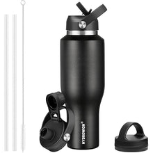 Load image into Gallery viewer, HYDROWION 40 oz Insulated Water Bottle with Straw fit in Car Cup Holder(Cold 48 hrs, Hot 24 hrs) Drinking Bottle with Straw Lid, Spout Lid and Flex Cap Leakproof Travel Thermo Mug?Black