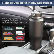 Load image into Gallery viewer, HYDROWION Insulated Water Bottles, Water Bottle fits in Car Cup Holder (Cold 48 hrs, Hot 24 hrs) with Straw Lid, Spout Lid and Flex Cap,T-shpaed Water Bottle Leakproof Travel Thermo Tumbler,Blue&Black