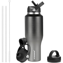 Load image into Gallery viewer, HYDROWION Water Bottle Insulated (Cold 48 hrs, Hot 24 hrs) 40 oz Stainless Steel Water Tumbler with Leak Proof Straw Lid, Spout Lid and Flex Cap,Double Wall Travel Tumbler Cup, Black&Grey