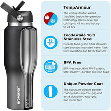 Load image into Gallery viewer, HYDROWION Water Bottle Insulated (Cold 48 hrs, Hot 24 hrs) 40 oz Stainless Steel Water Tumbler with Leak Proof Straw Lid, Spout Lid and Flex Cap,Double Wall Travel Tumbler Cup, Black&Grey