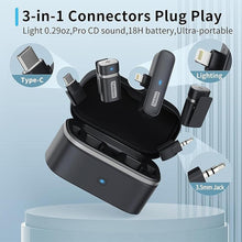 Load image into Gallery viewer, 3-in-1 Wireless Lavalier Microphone - Mini Lapel Mic with Replaceable Adapters Compatible with iPhone Android Camera - Excellent Sound Clip-on Lav Mics for Content Creator